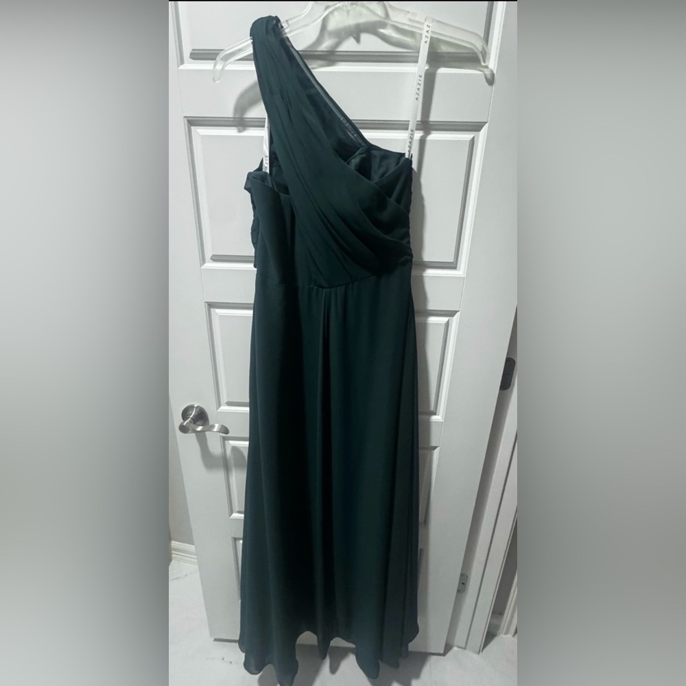 🌸 Pine, Azazie One-Shoulder Dress, Size 10 - Picture 5 of 11